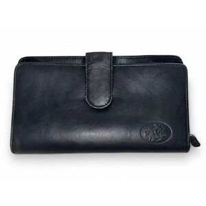 Buxton Black Genuine Leather Checkbook Wallet Organizer Snap Zip Around Women's